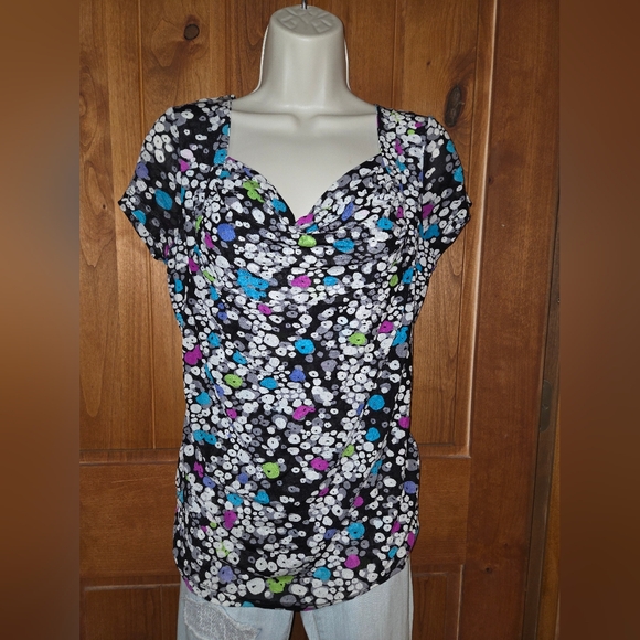 Cable & Gauge Tops - Cable‎ & Gauge Black  Cowl Neck Top with Multicolor Accents